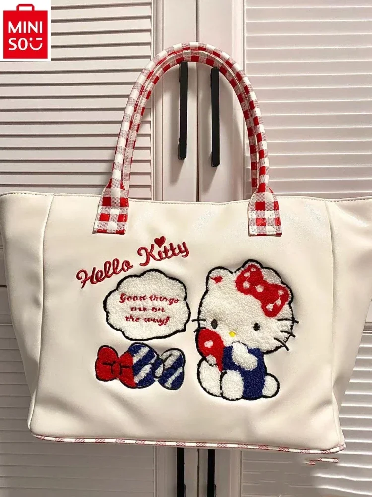 MINISO Embroidered HelloKitty Handbag Student Cute Cartoon Casual Large Capacity One Shoulder Handbag