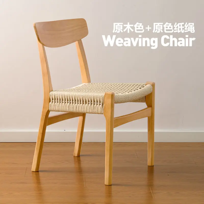 

Handwoven Rope Stool Solid Wood Boho Dining Chairs Vintage Backrest Chair for Home &Cafe Bedroom Vanity Chair Furniture Muebles