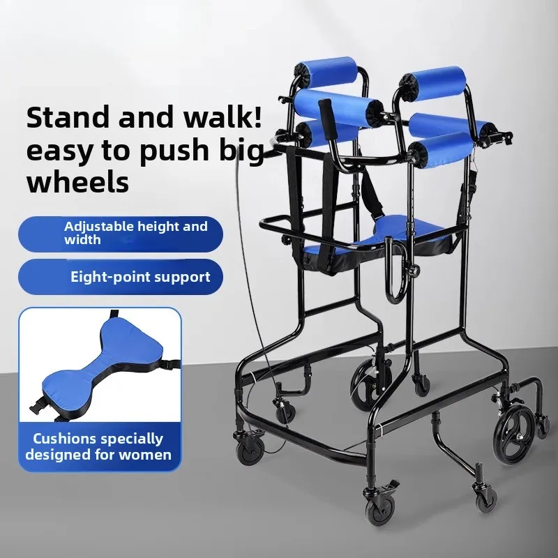 Upgrade Eight Wheeled Rollator Walker with Handbrake, Lower Limb Rehabilitation Training Standing Stands Walkers for The Elderly