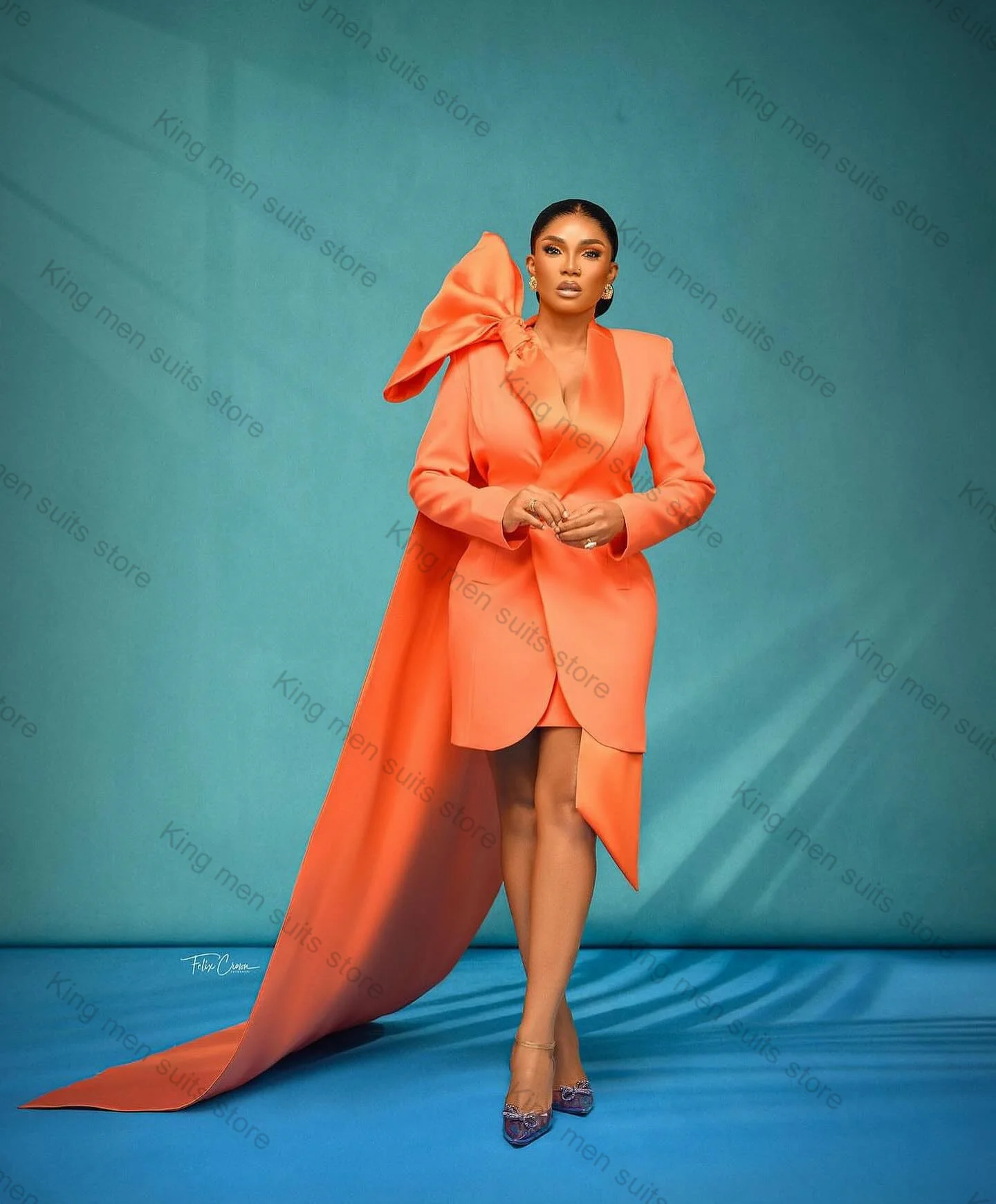 

Orange Wrap Women Suit Skirts Set 2 Pcs Long Blazer+Short Prom Dress Customized Formal Office Lady Jacket Wedding Tuxedo Coat