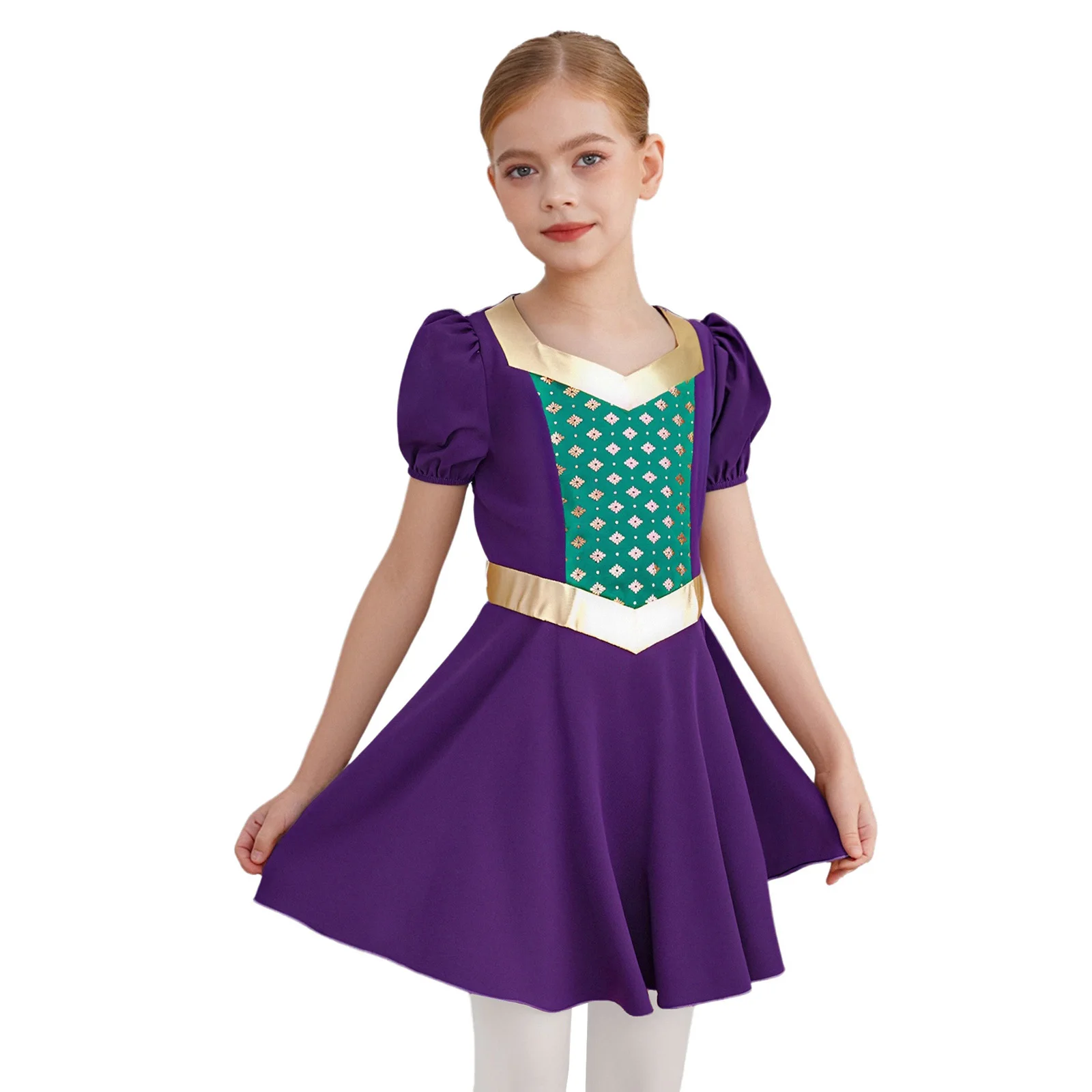 

Girls Halloween Medieval Renaissance Princess Cosplay Costume Victorian Royal Vintage Dress Short Sleeve Printed Ruffled Gown