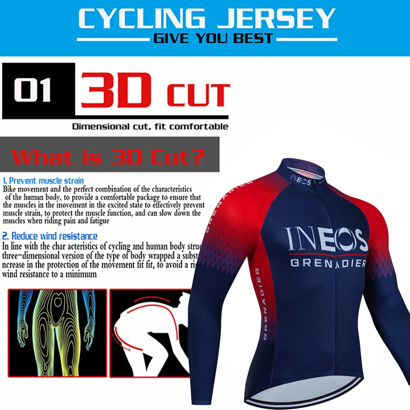 Ineos Grenadier Cycle Jersey Professional Winter fleece 2023 Men\'s Pants Gel Long Sleeve Outfit Set Sports Clothing Man Bike Mtb