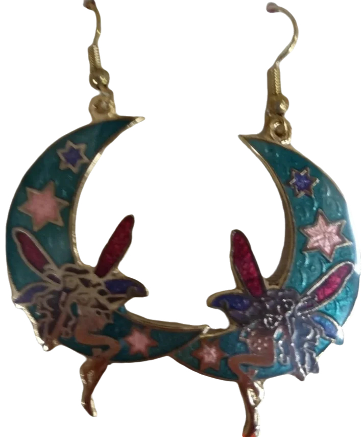 Unique Multicolor Cloisonne Moon Dangle Earrings Enamel  Jewelry Chinese Traditional Ethnic Accessories Copper Gilded Hook