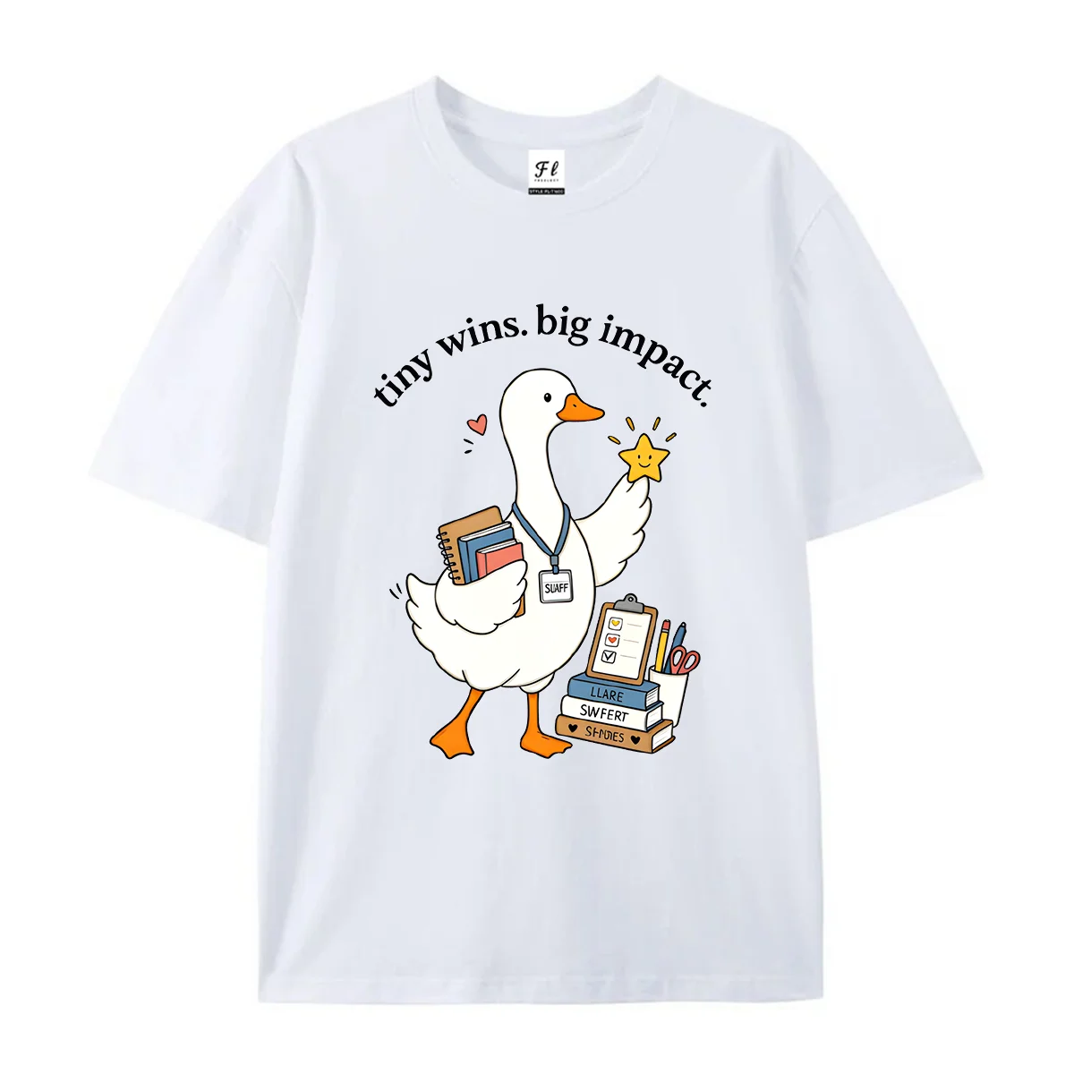 Women Short Sleeve T Shirt Cute Goose Graphic Tees Tiny Wins Big Impact Quote Print Summer Crew Neck Casual Inspirational Tops