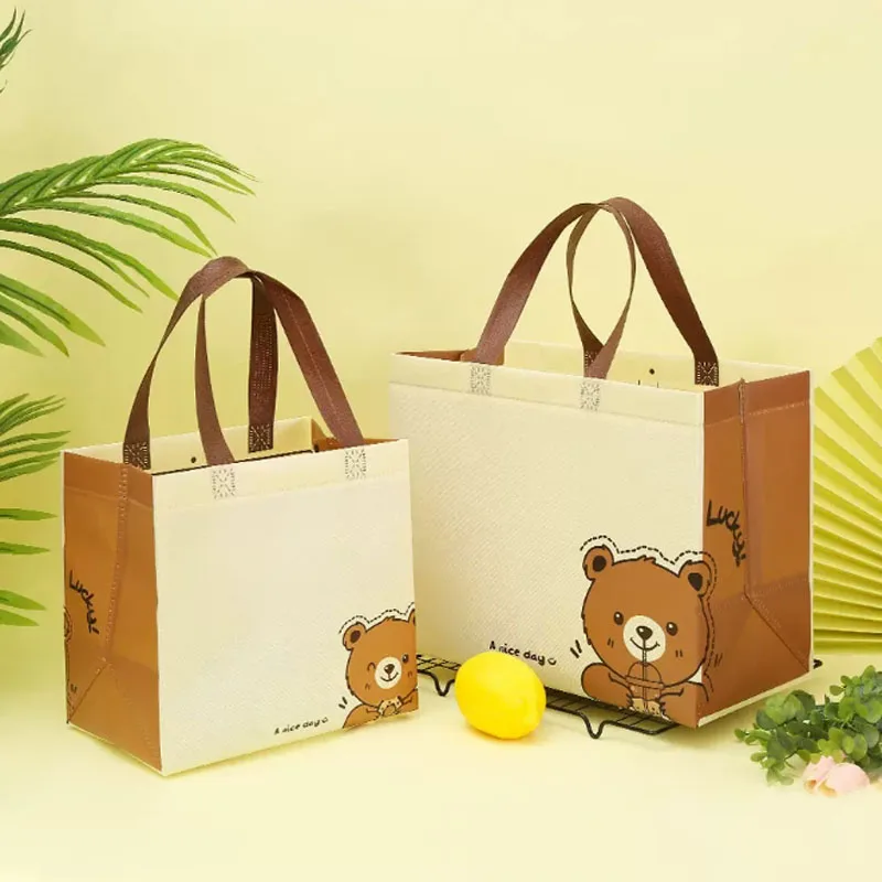 50Pcs Baby Shower Gift Bag Nonwoven Shopping Bags Cute Bear Baby Gift Packing Grocery Bags Pouch Boys Girl Baby Shower Packaging