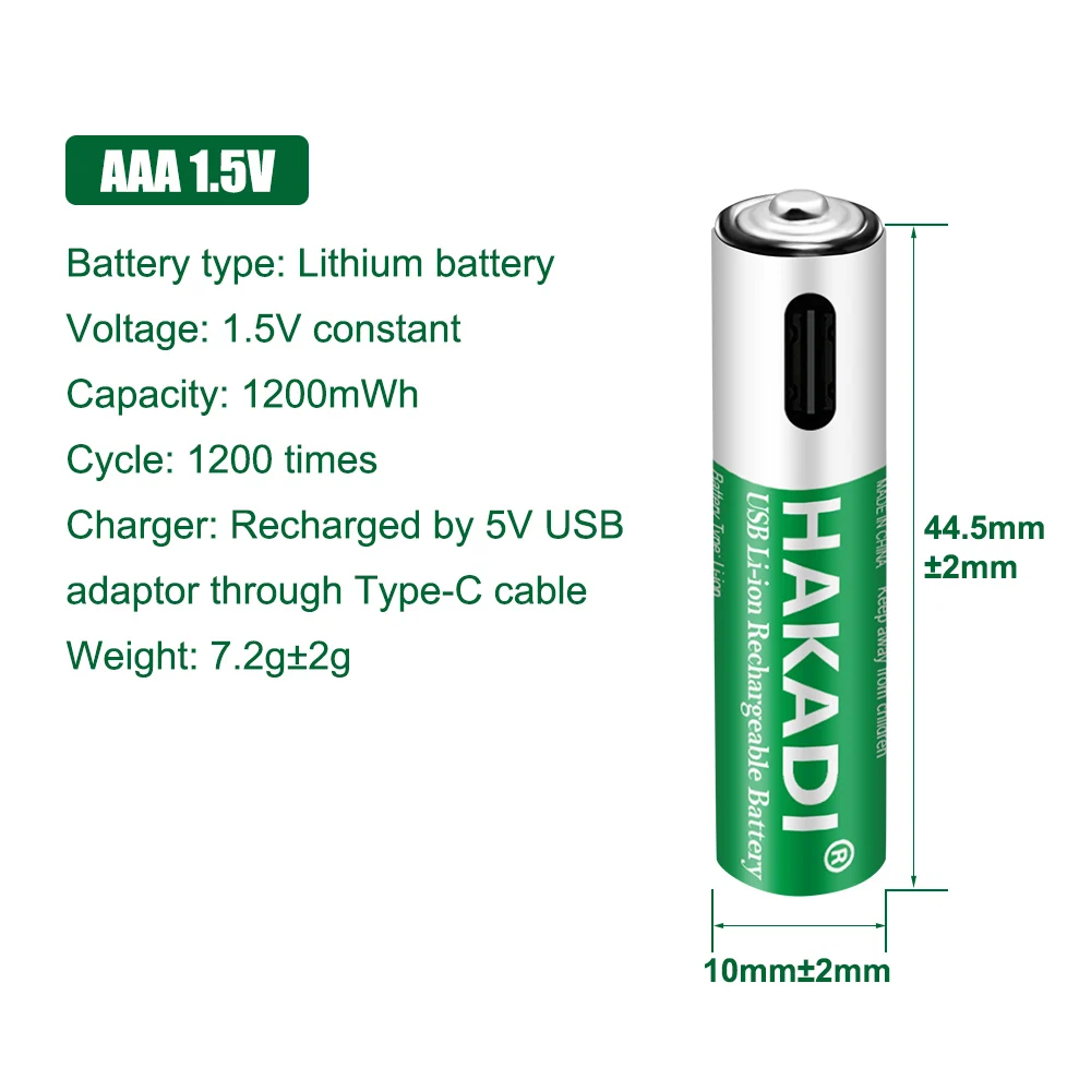 SelianEnergy AAA Rechargeable Batteries Li-ion 1.5V 1200mWh +2 in 1 Type-C Cable for remote control mouseElectric Toy Battery