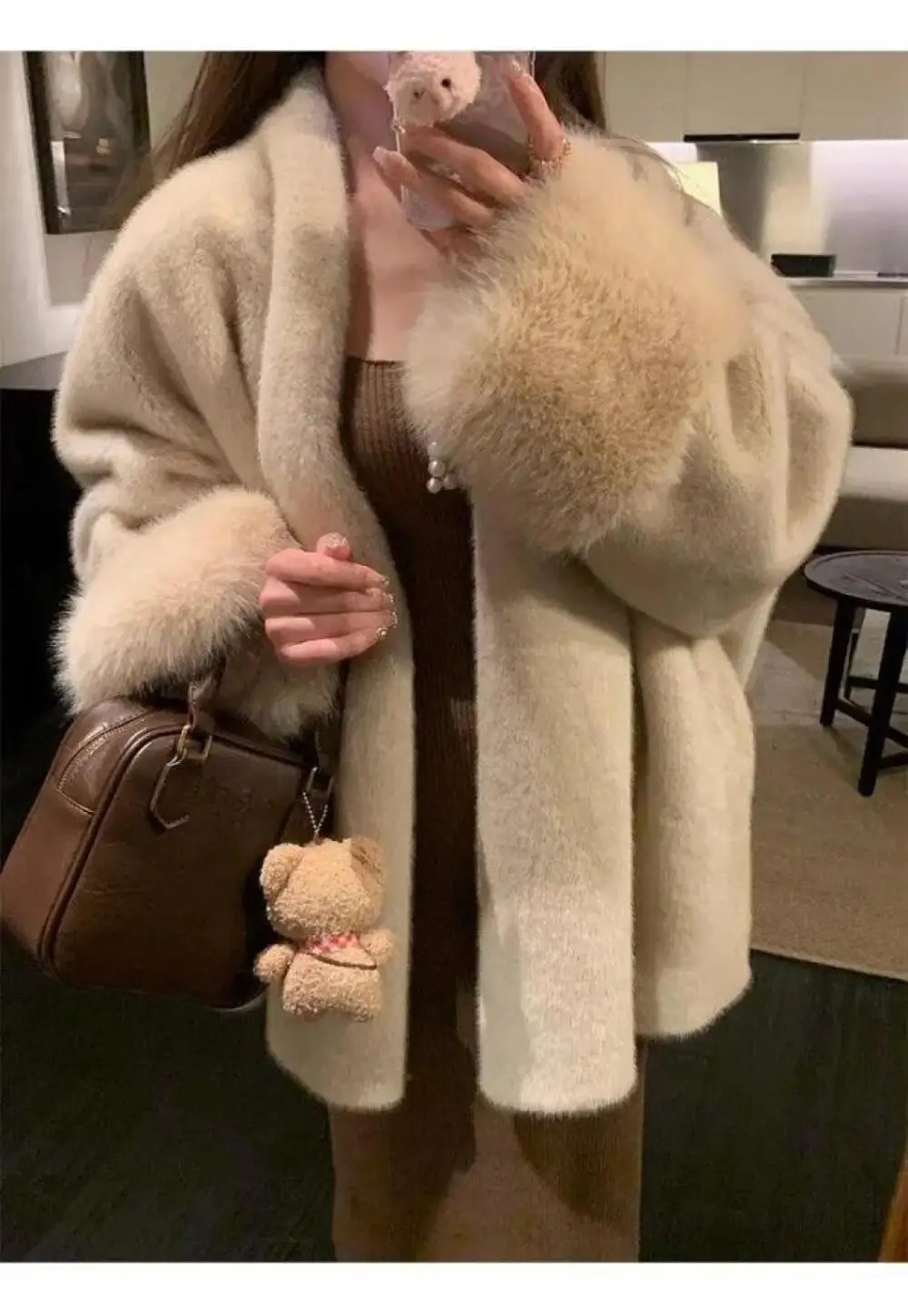 Women's Elegant Faux Fur Coat Fur Cuffs, Open Front Design, Ideal for Office, Date Nights & Special Occasions