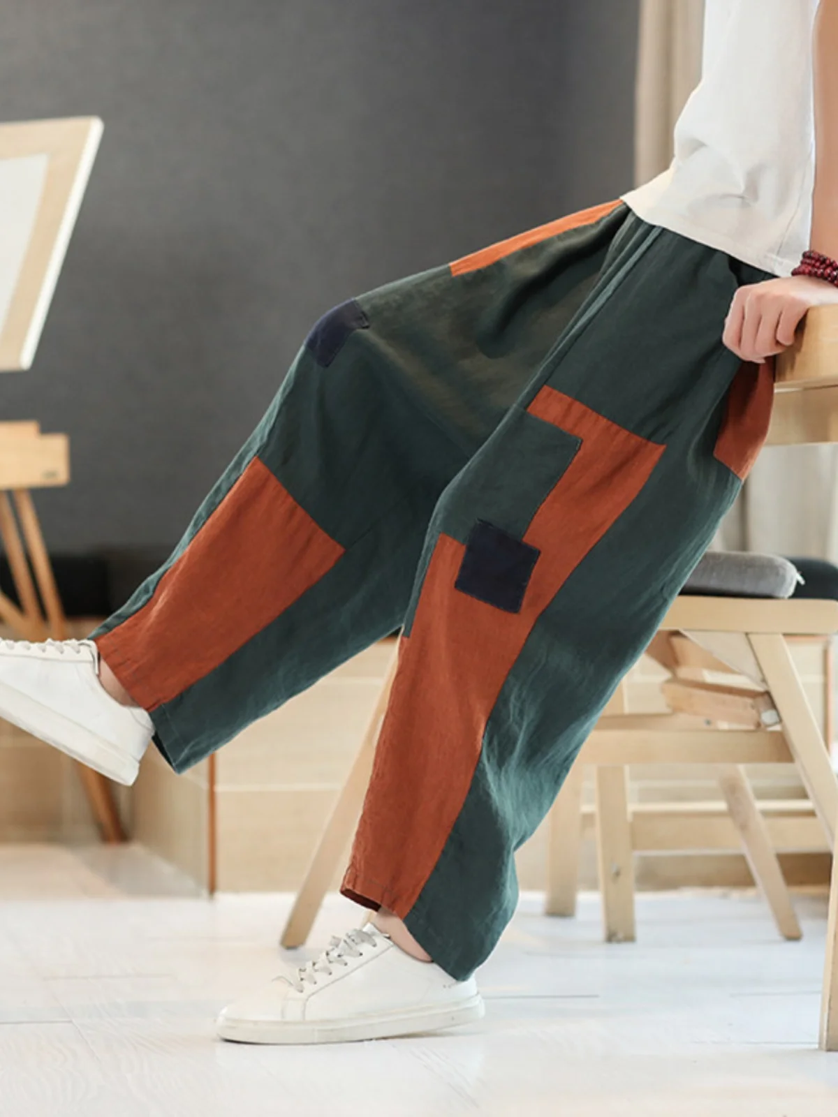 Loose Straight Leg Linen Cotton Casual Pants for Men Summer Wide Leg Trousers Casual Loose Fit Youthful Vitality Style