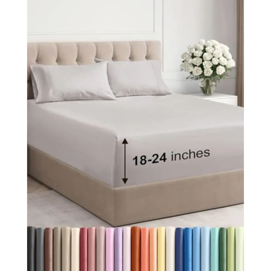 

Комплект постельного белья Extra Deep Sheet Set из 4 предметов: дышащие и охлаждающие простыни, легко подходят для матрасов различной толщины, ультрамягкие, не мнутся и не выцветают, с технологией E.