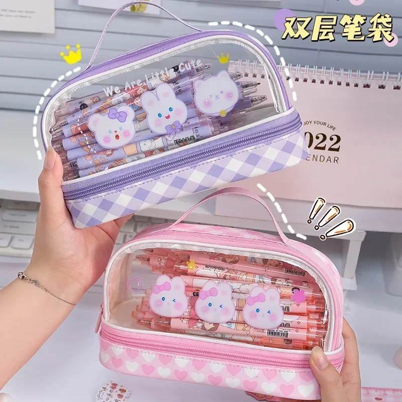 

Cartoon Large Capacity Pencil Case School Start Season Student Hand-held Storage Bag Cute Makeup Stationery Box Transparent