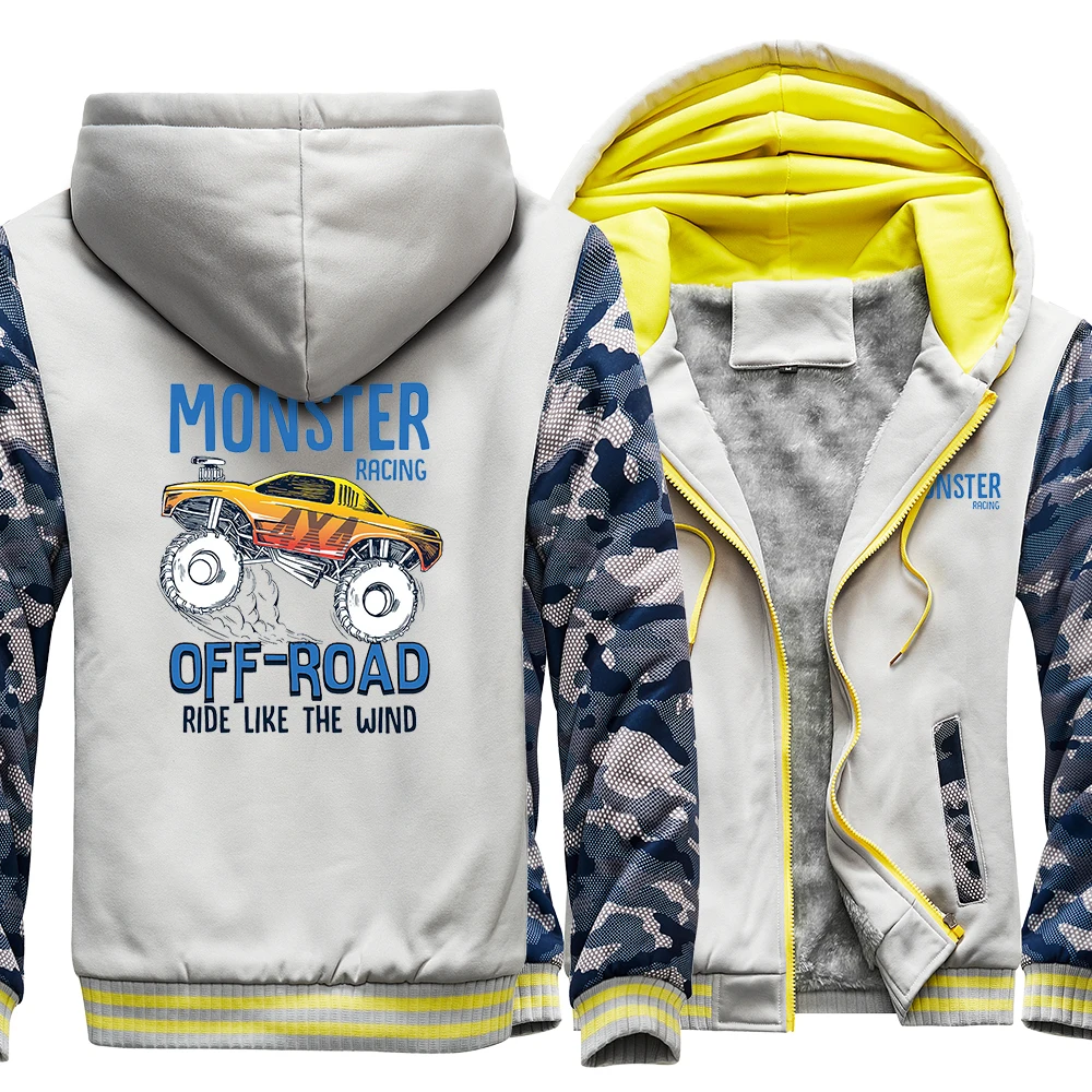 Monster Racing Of-road Ride Like The Wind Prints Male Zip Streetwear Windproof Creative Fashion Clothing Thick Mens Long Sleeves