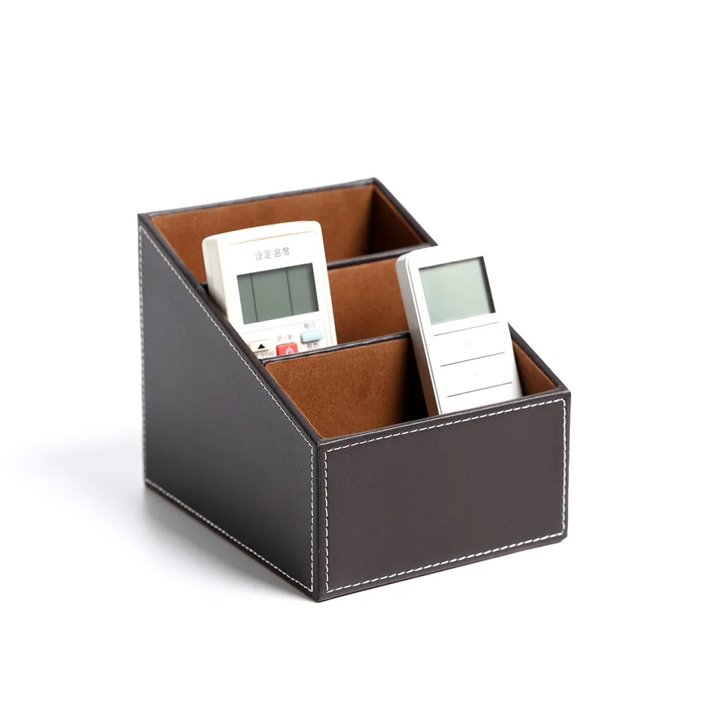 Stylish Cosmetics Storage Box Three-compartment Desktop Storage Box Remote Control Storage Box Leather Stationery Storage Box