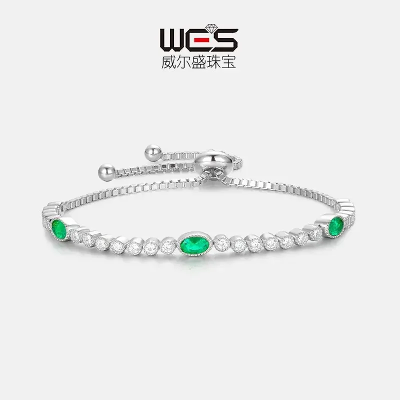 Jewelry New 18K Gold Color Baby Stone PT950 Platinum Cultured Emerald Bracelet Fashionable and Elegant