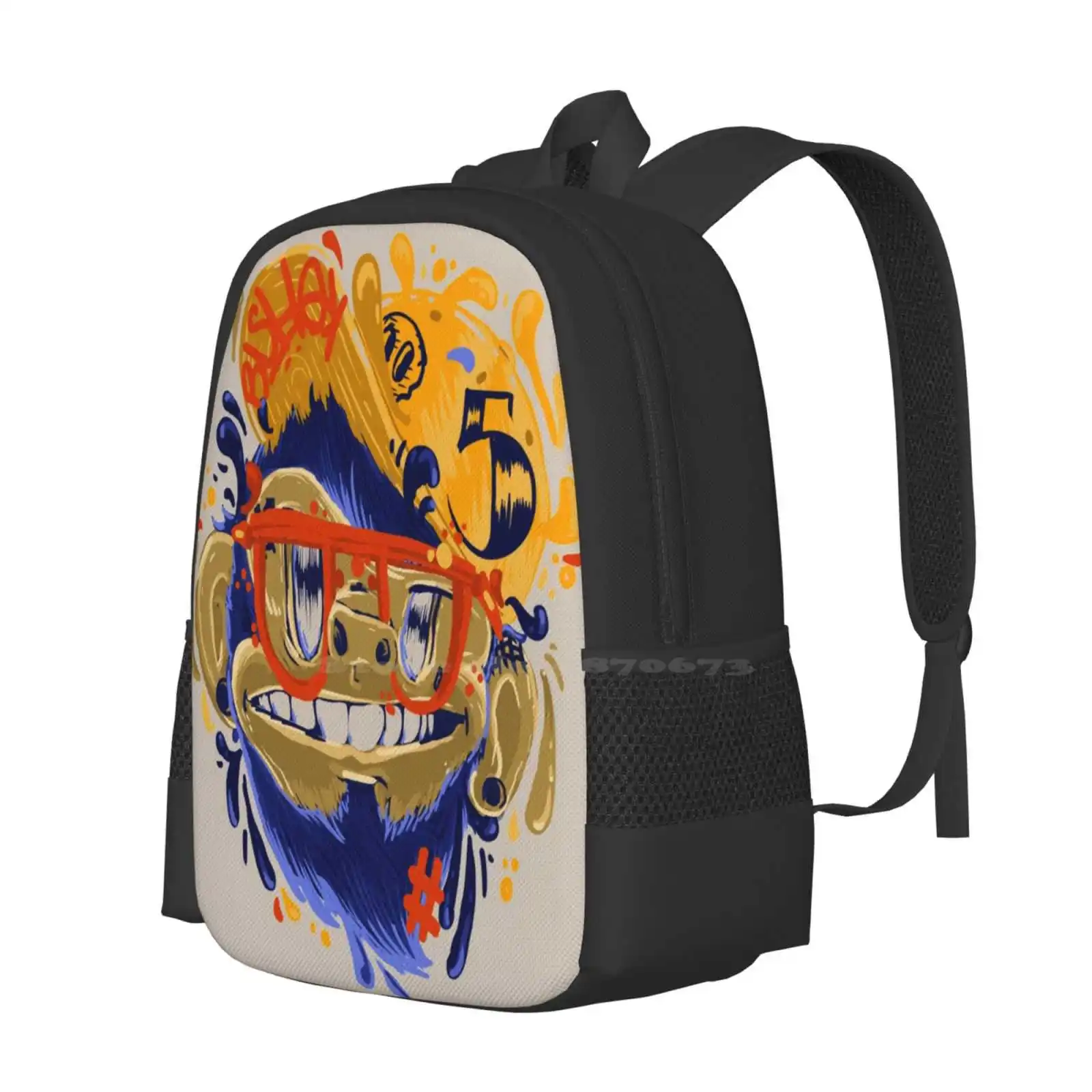 Splashmonkey Hot Sale Schoolbag Backpack Fashion Bags Monkey Animal Fluid Joke Funny Color Skateboarding Blue Graffiti