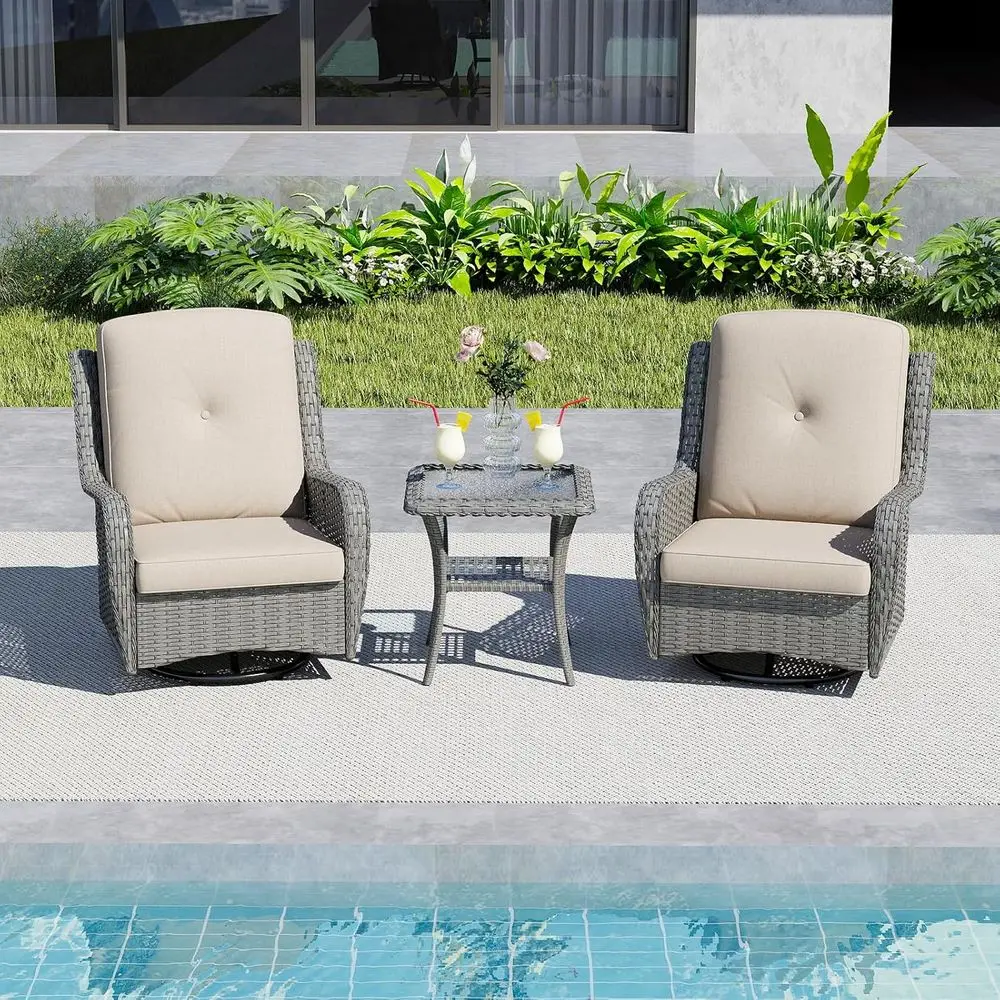 

Комплект плетеной мебели для патио цвета хаки, состоящий из 3 предметов, с поворотным рокером и приставной столиком, с мягкой подкладкой для площадки или бассейна