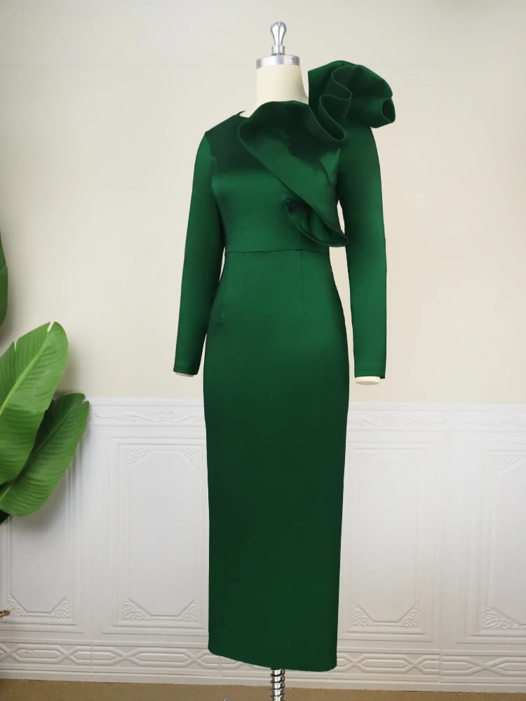 Vestido largo de talla grande para mujer, traje con volantes, cintura alta, color verde oscuro, para cumpleaños, bodas, eventos, Navidad, 4XL