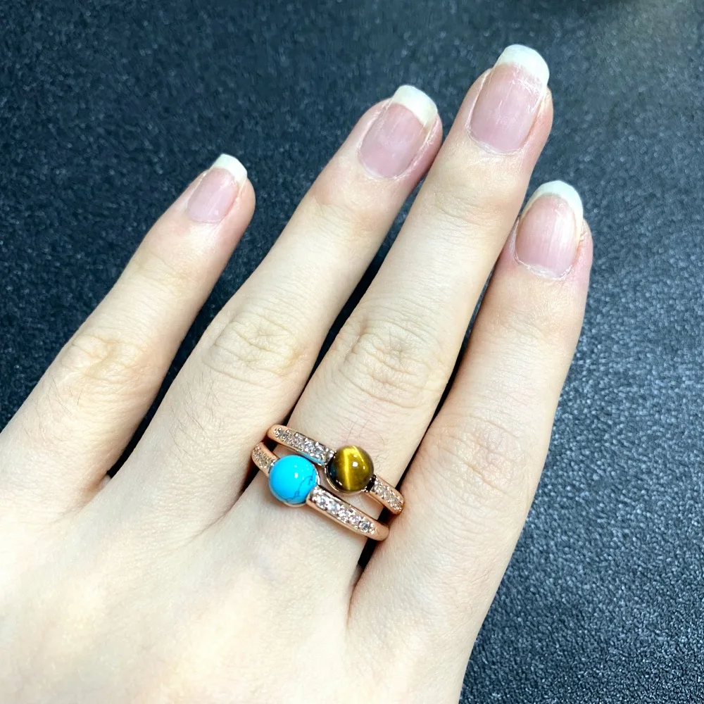 New ! 2Pcs/set Single Row Zircon Round Ring Stacked Mix Color Candy Color Ring with Zircon Turquoise Crystal Ring For Women