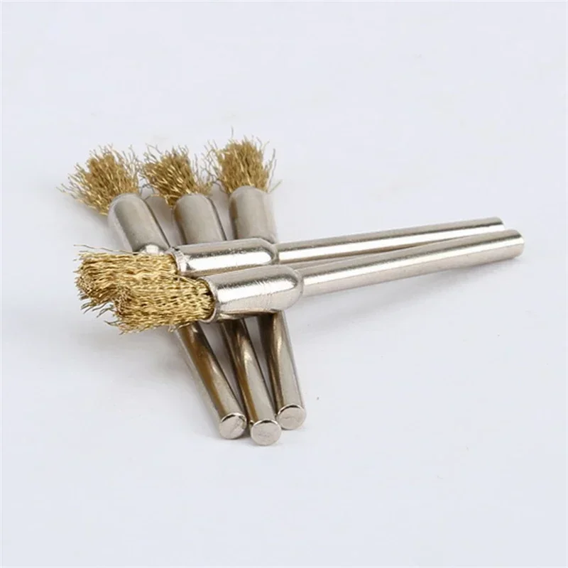 5Pcs Pencil Brushes Copper Wire Mounted Wire Wheel 3.17mm Shank Mandrel Set for Polishing Cleaning Deburring Power Rotary Tools