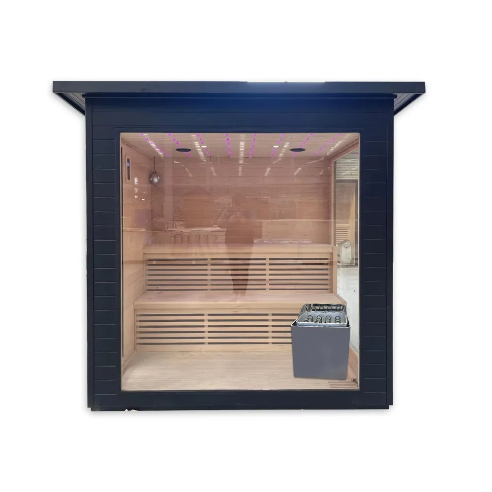 High End Modern Outdoor Wooden Sauna Room Custom 6 Person Black Cedar Sauna with Heater