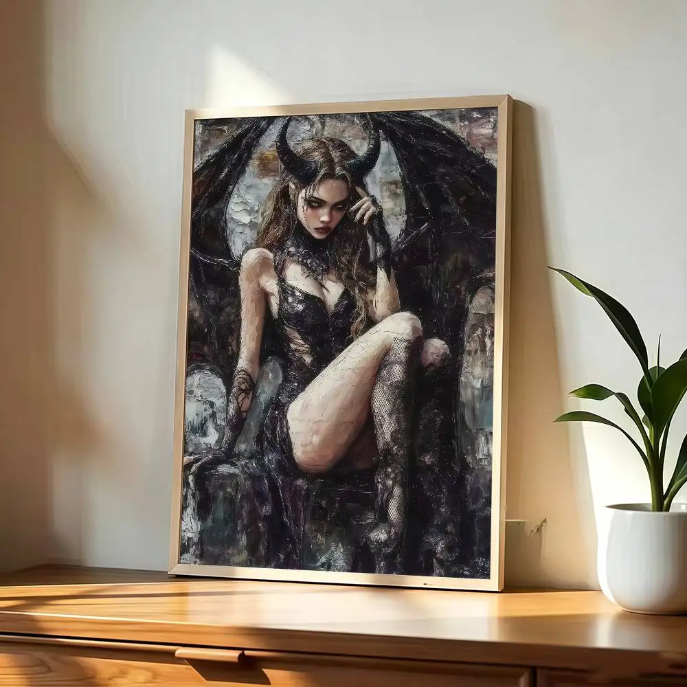 Classic Terror Curse Gothic Style Tattoos Female Warrior Poster Self-adhesive Art Waterproof Paper Sticker House Room Wall Decor