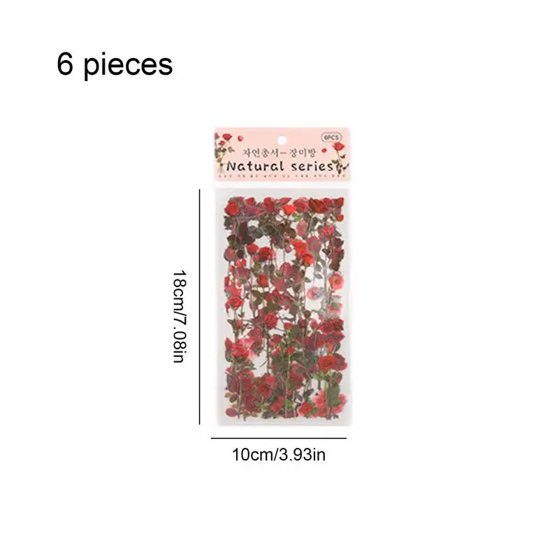 Flower Stickers For Crafts 6 Sheets Natural Decorative Retro Decals DIY PET Floral Stickers Waterproof Plant And Flower Stickers