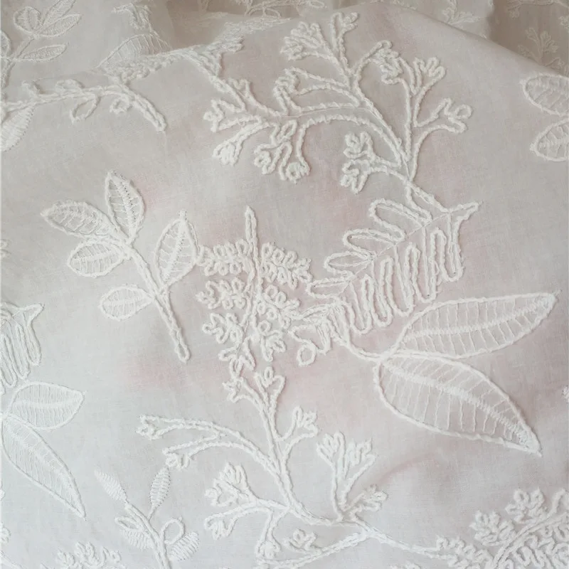 Cotton Flower Embroidery Lace Fabric Women's Dress Clothes DIY Handmade Crafting Sewing Cloth