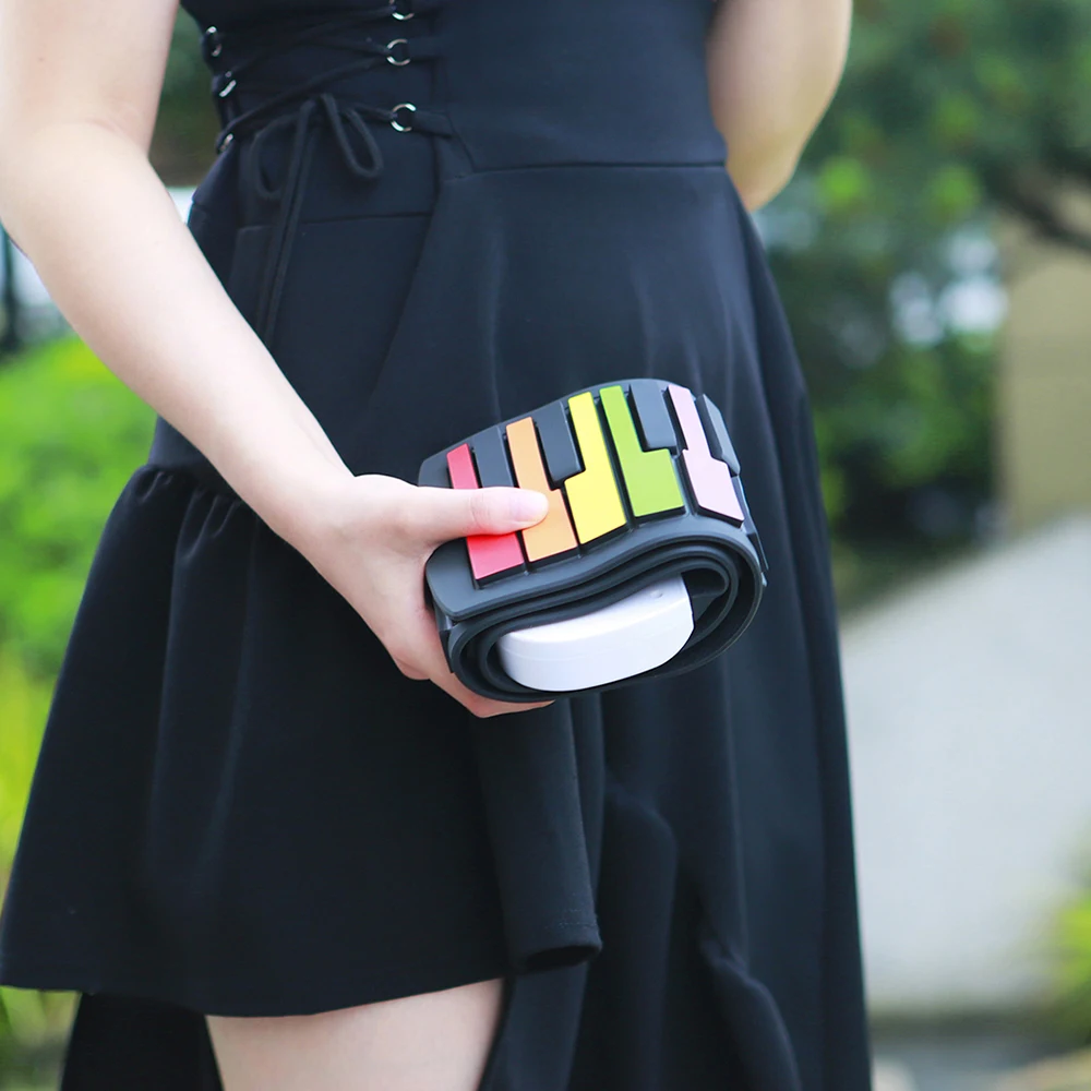 49-Keys Hand Roll Piano Portable Foldable Colorful Keyboard Hand Roll Electric Piano Rainbow Key Rechargeable Hand Roll Piano