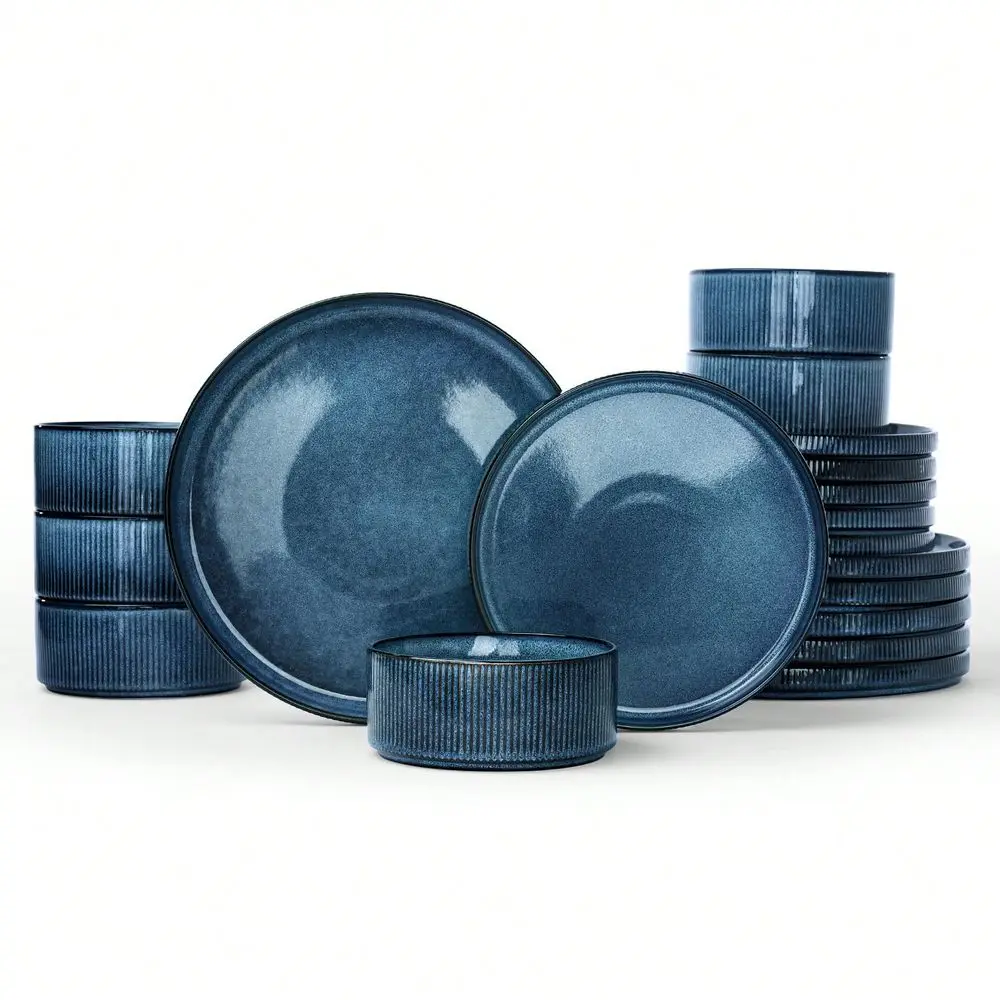 18 Piece Stoneware Dinnerware Sets, Plates And Bowls Set For 6, Dishwasher And Microwave Friendly