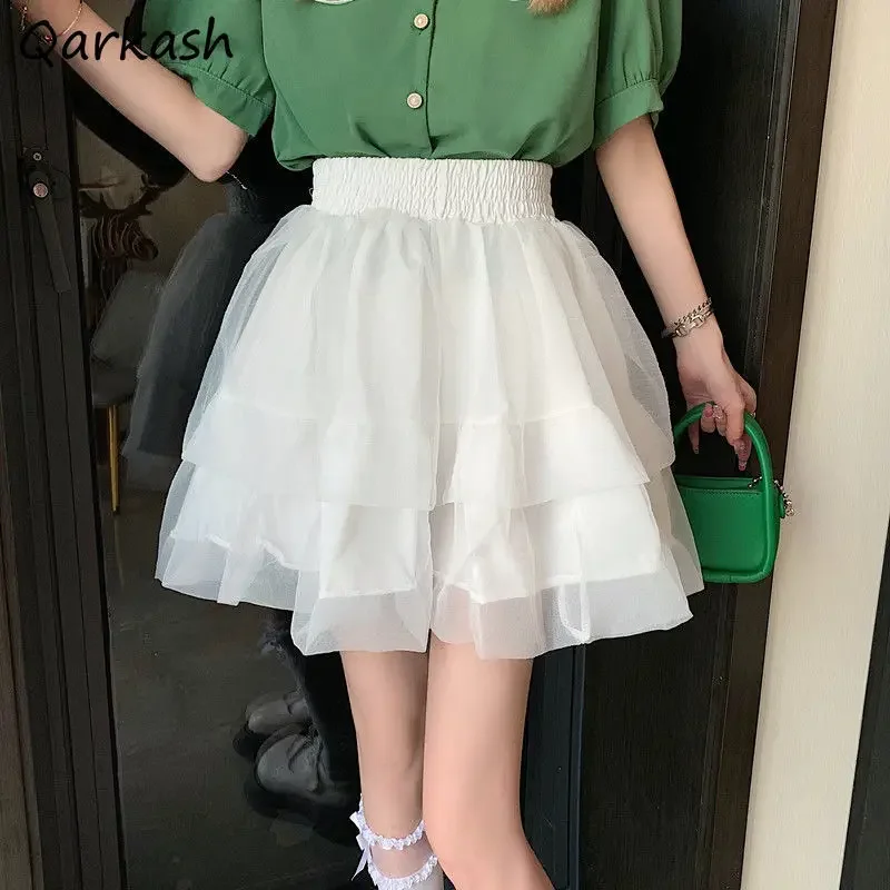 

Ball Gown Mini Skirts Women Lovely Design Simple Casual Faldas Y2k Trendy French Princess All-match Chic Girls High Waist Summer