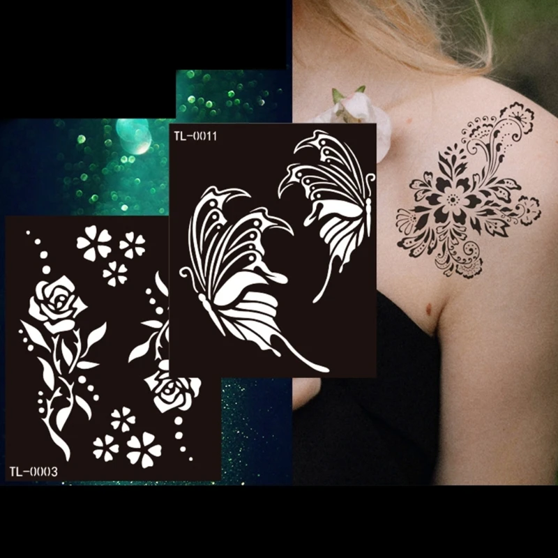 Stencil per tatuaggi all\'henné Modelli tatuaggi autoadesivi riutilizzabili Adesivi per tatuaggi