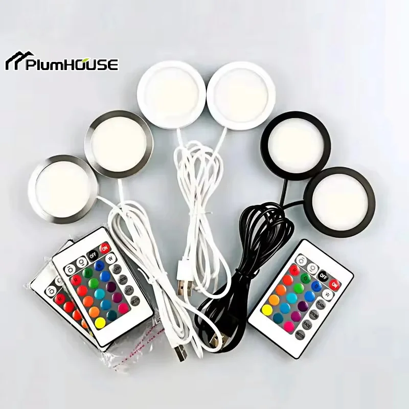 1Set Ultra Slim 8mm Dimmable USB 5V RGB Spotlight Downlight 3W Surface Mount Gobo Remote Control LED Simple Wine Cooler Light
