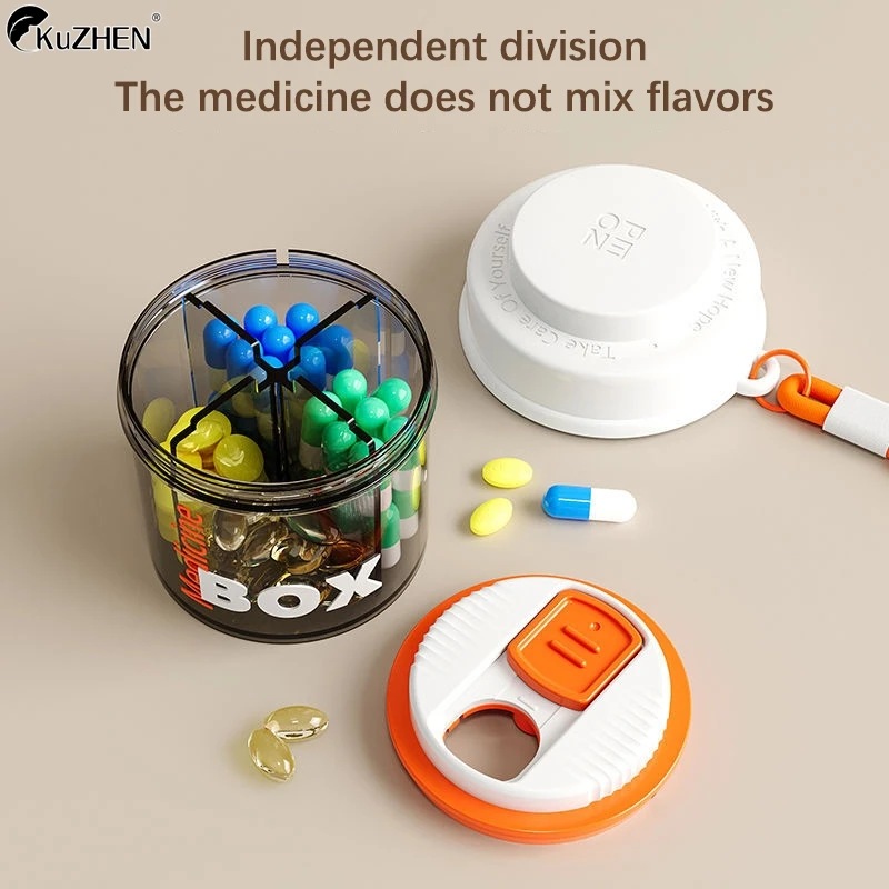 

Портативная круглая коробка для таблеток, 4 сетки, органайзер для таблеток, чехол-диспенсер, дорожный держатель для планшета, контейнер, коробка для хранения лекарств