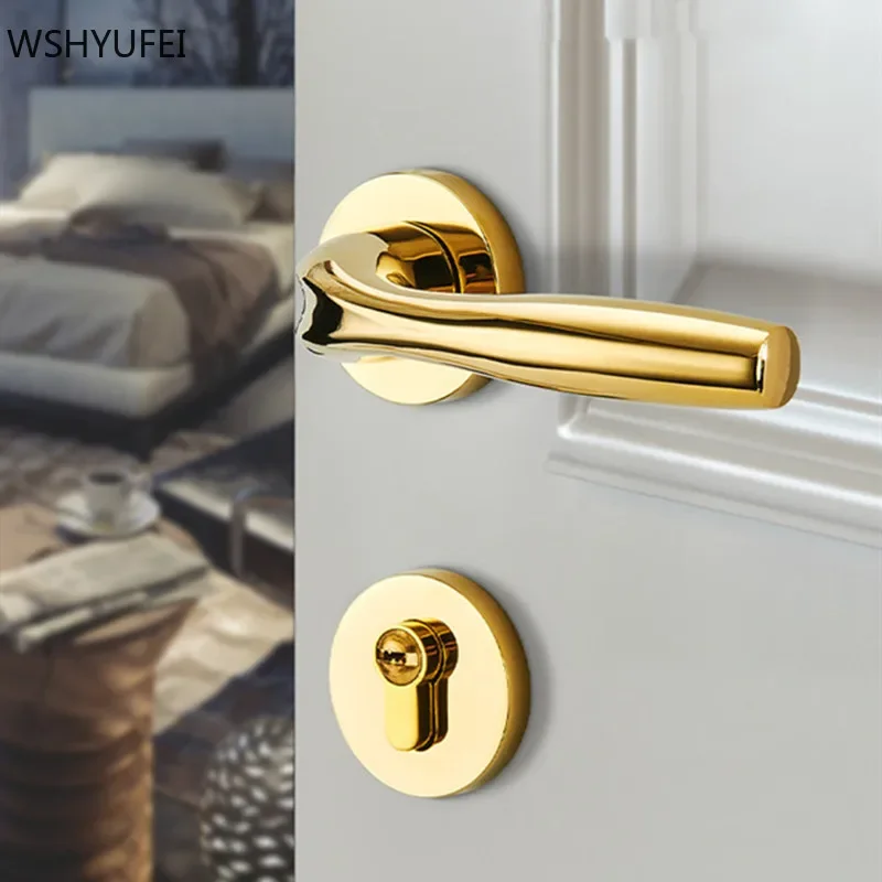 

European Style Mute Room Door Lock Handle Fashion Interior Door Knobs Lock Luxurious Anti-Theft Gate Lock Furniture Hardware