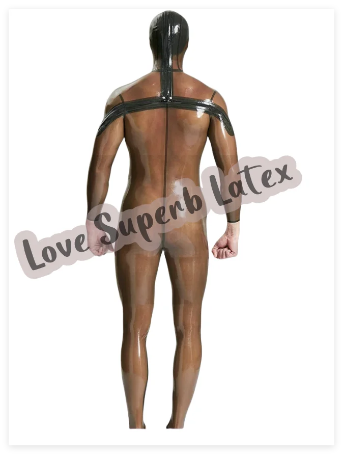 Men's Latex Full Body Catsuit พร้อม Hood ซิปด้านหลัง Latex Bodysuit ไม่รวมถุงมือหรือถุงเท้า