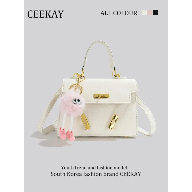 

CEEKAY Fresh Style Mini Tote Bag, Embossed Cartoon Decor Handbag Fluffy Pendant, Casual Daily Shoulder Bag Hand Bags for Women