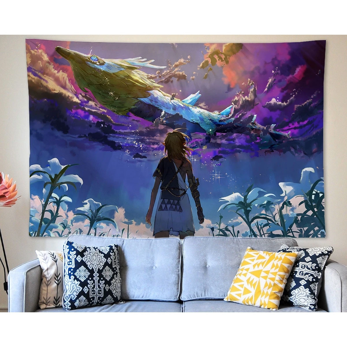 Fantasy Ocean Dragon Tapestry Wall Hanging Blue Sky Adventure Poster Anime Style Room Decor Fabric Art Bedroom Gift
