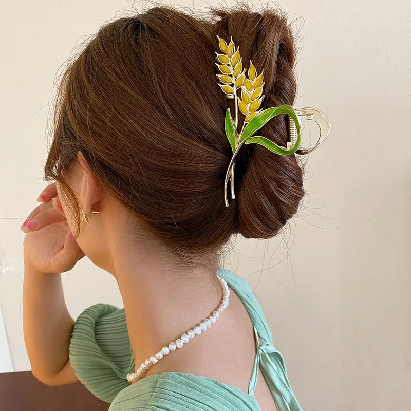 New Wheat Ear Flower Metal Hair Clip Elegant Golden Flower Hair Claw Crab Claw Clip Barrette Women Girl Fashion Hair Accessories