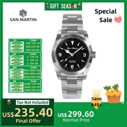 San martin 2021 36mm explorar série vintage relógios esportivos masculinos luxo safira relógio mecânico automático 10bar BGW-9 SN0021A-1