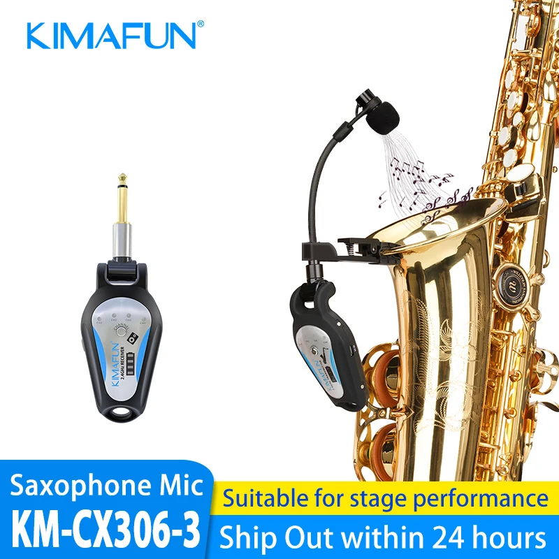 

KIMAFUN KM-U306 Professional 2.4G Instrument Gooseneck Wireless Saxphone Microphone for Sax Tuba,Trumpet,Cornet,Horn,Clarinet