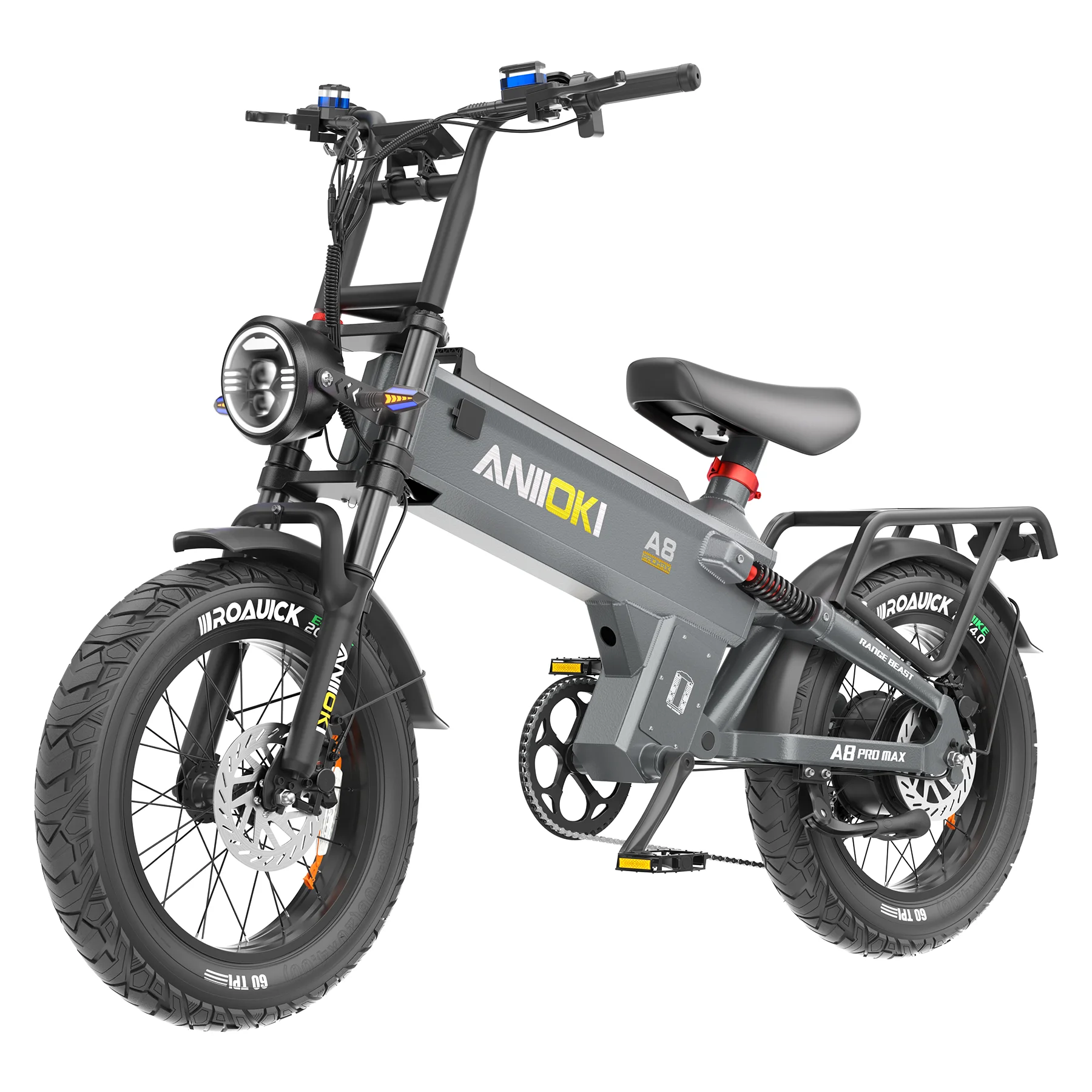 

Электровелосипед ANIIOKI с двигателем мощностью 2000 Вт, аккумулятором 52V 70Ah, скоростью до 32 миль/ч, широкими шинами 20"*4", модель A8 Pro Max, для взрослых.
