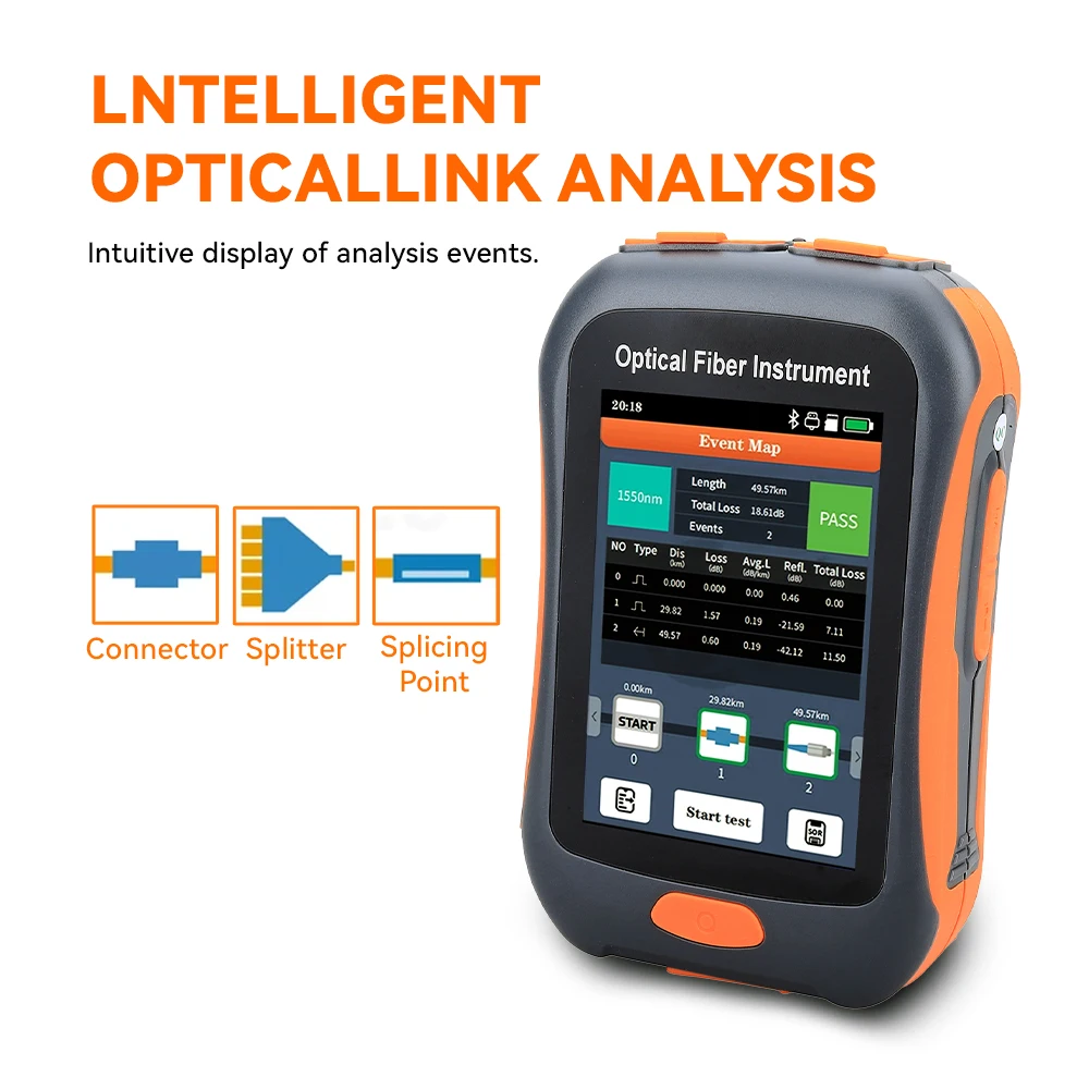 FCST080628 미니 OTDR 5-IN-1 액티브 파이버 1550nm 광섬유 반사계 및 VFL OLS OPM 이벤트맵 20/22dB 60/80Km 미니 OTDR