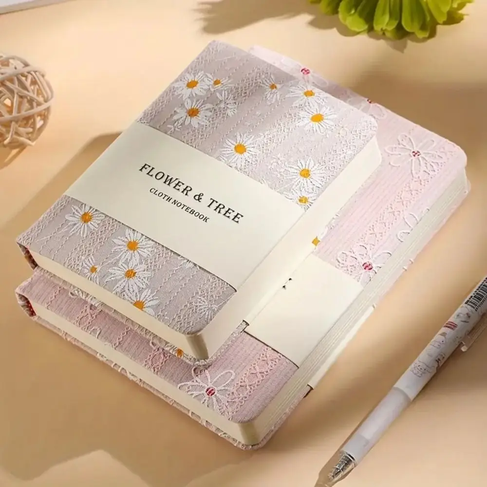 

Portable Stylish Daisy Hand Ledger Compact Morandi Floral Notebook Cotton Cloth Binding Fabric Cover Pocket Book Office