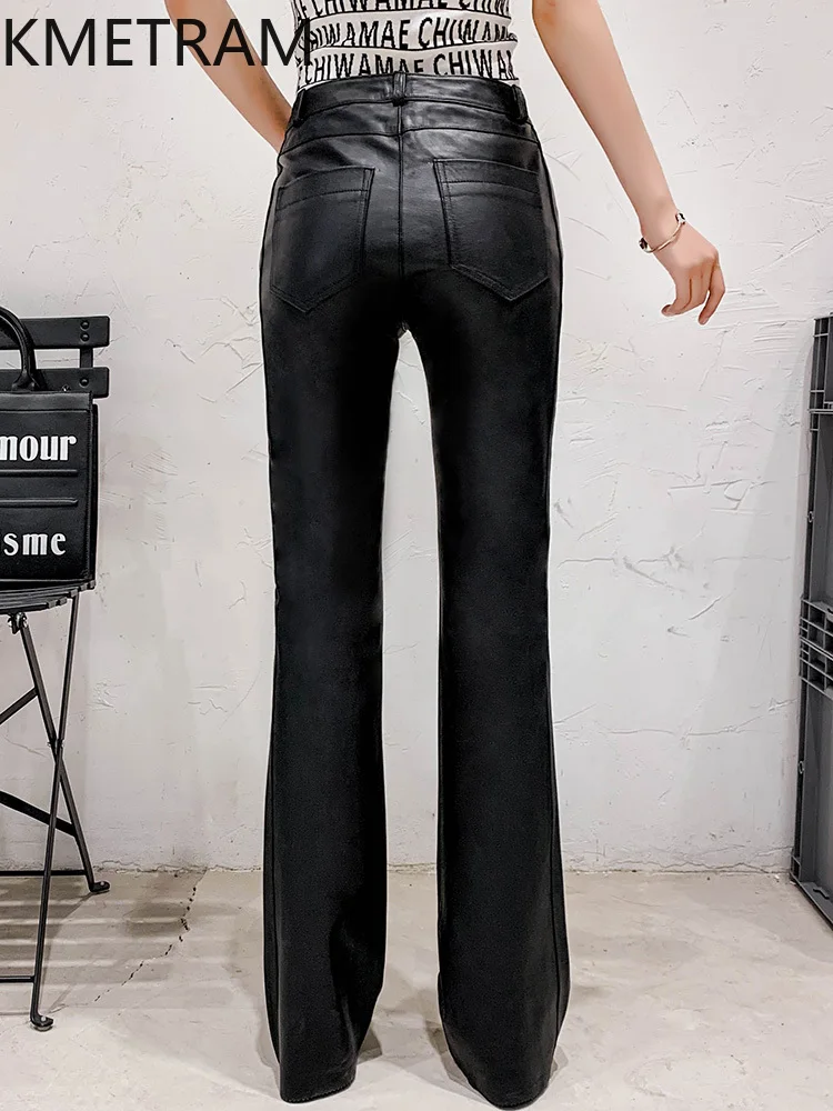 KMETRAM Real Cowhide Genuine Leather Pants Womens Black Pants 2024 Fashion Women Trending Clothing Autumn Flared Leggings Кюлоты