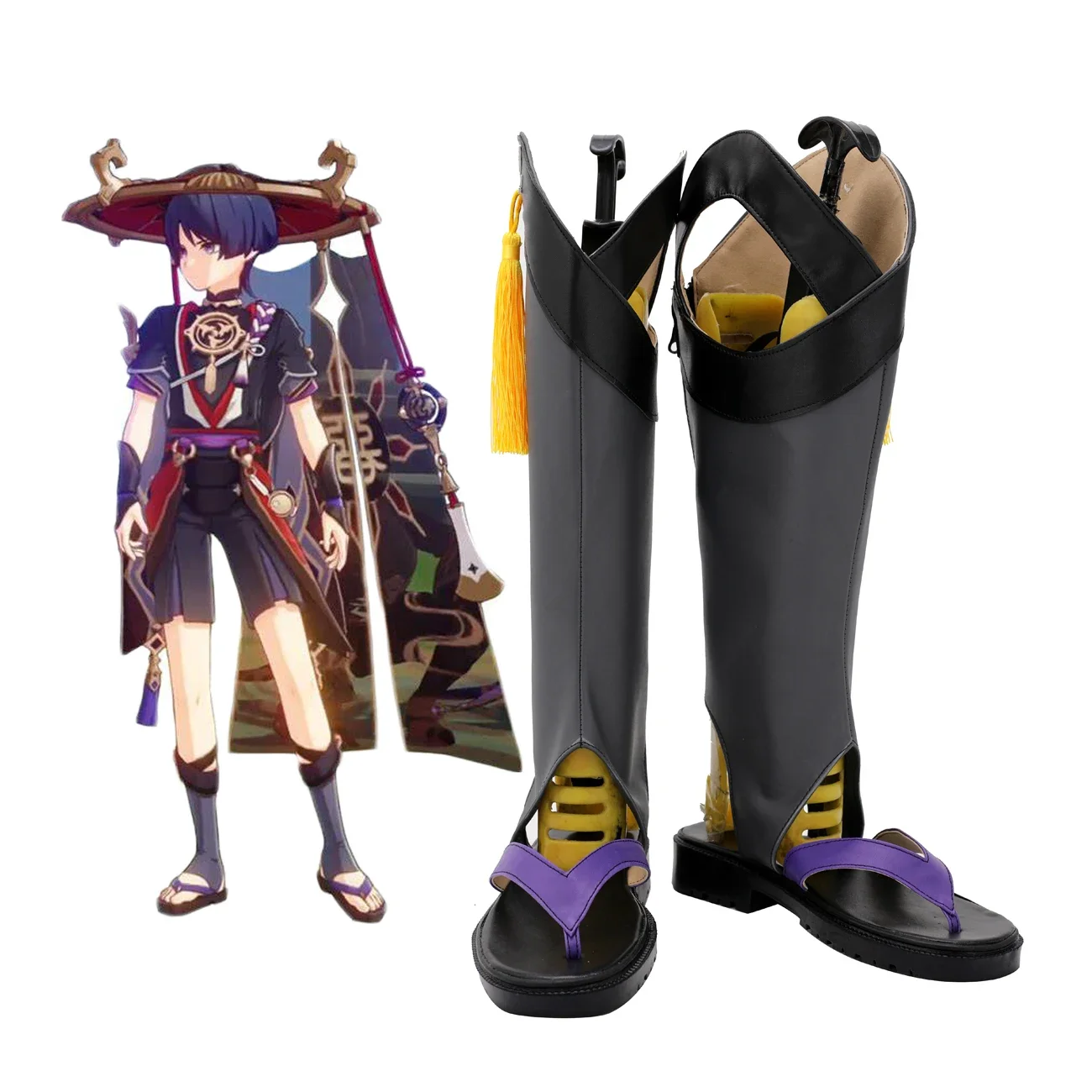 Genshin Impact Scaramouche Cosplay Boots Balladeer Leather Shoes Cosplay Custom Made Any Size for Unisex