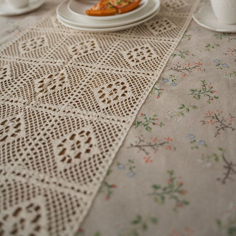 Lace Trim Tablecloth Rectangular Dinner Table Cover for Kitchen Dinning Tabletop or Party Banquet Dining Wedding Decorations 식탁보