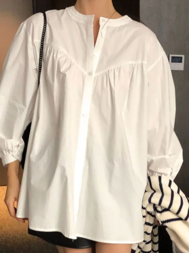 

Spring New Arrival Simple Design Women's irt Loose Casual Sle Doll Top Quali Faionable Casual irt f Open Collar
