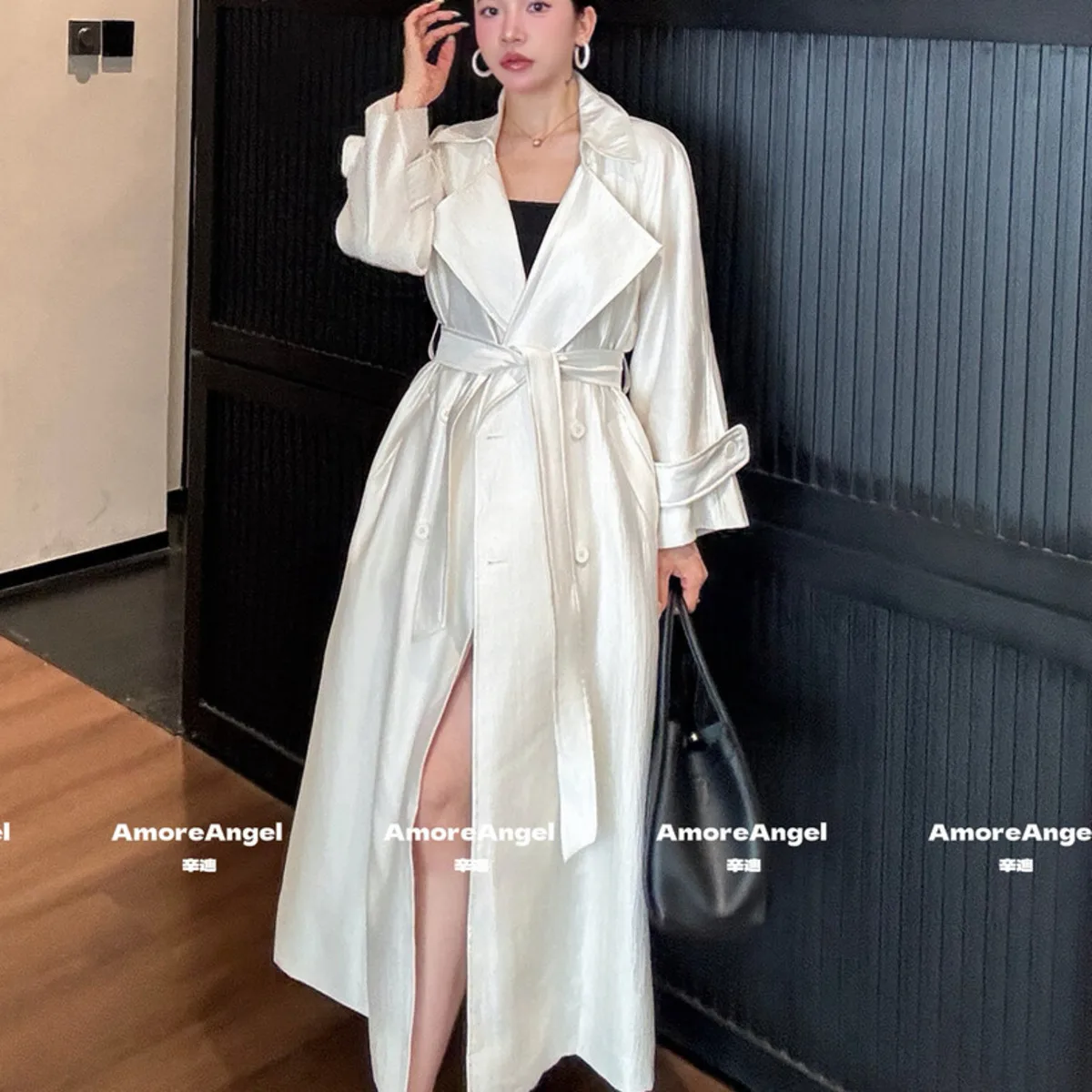 BJTZ Women’s Glitter Trench Coat Autumn 2025 Fashion Designer Elegant Minimalist Structured Comfy Premium Quality Casual