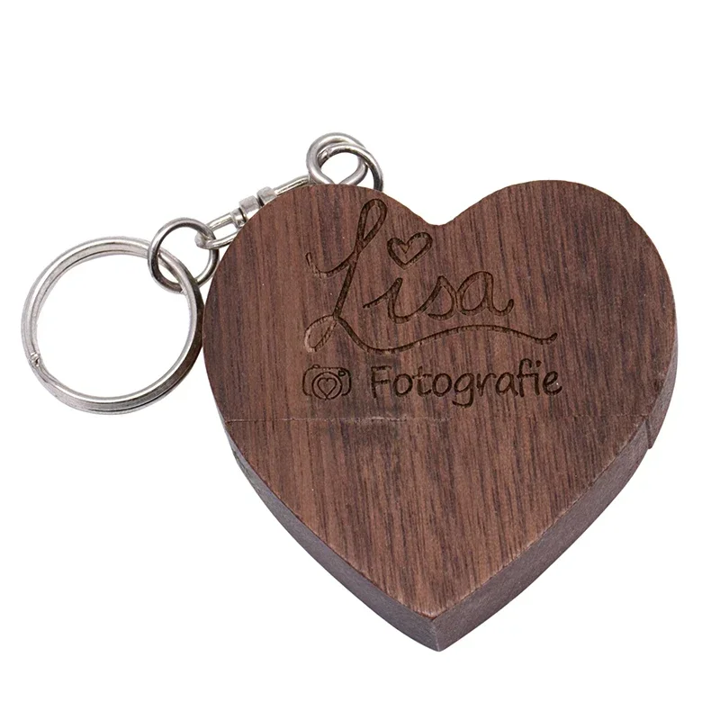 POWERONE (1PCS Free Custom LOGO) USB Flash Drives 64GB Wooden Heart + Box Pendrives 32GB Wedding Gifts USB 2.0 Memory Stick 16GB