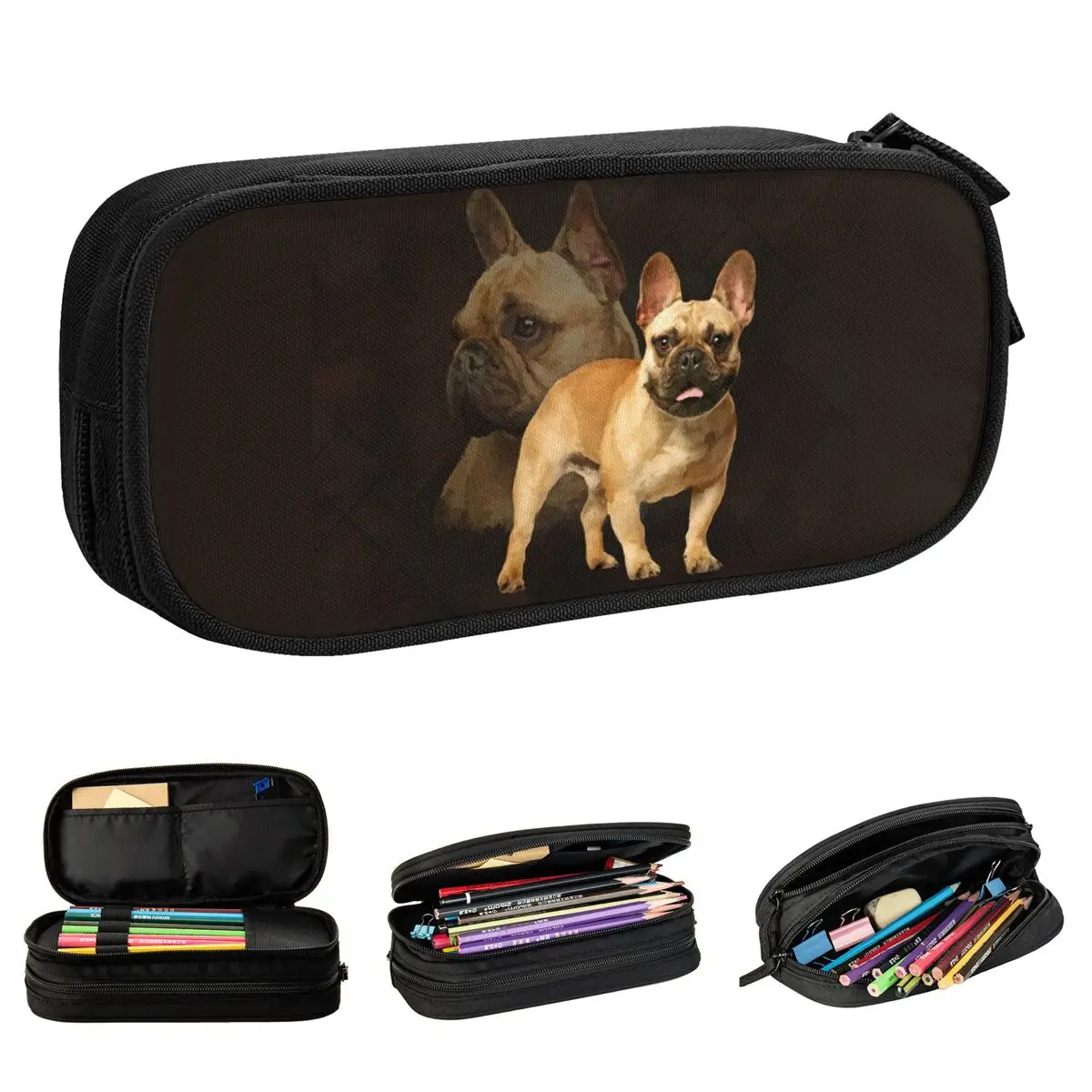 French Bulldog Frenchie Dog Pencil Cases Cute Pencilcases Pen for Student Big Capacity Bag Students School Zipper Accessories