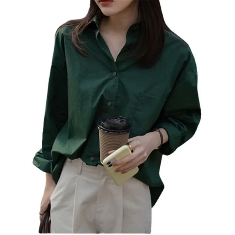

Retro Blouse Ladies New Loose Casual Long-sleeved Shirt Korean Style Women's Clothes Tops Casual Female Solid Simple Wear 블라우스